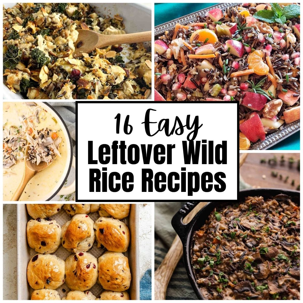 collage of leftover wild rice recipes. 
